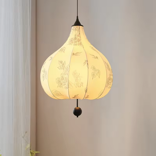 Elegant Fabric Pendant Light With Leaf Pattern